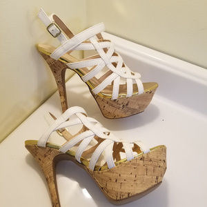 Cork platform heels with white leather straps - 8